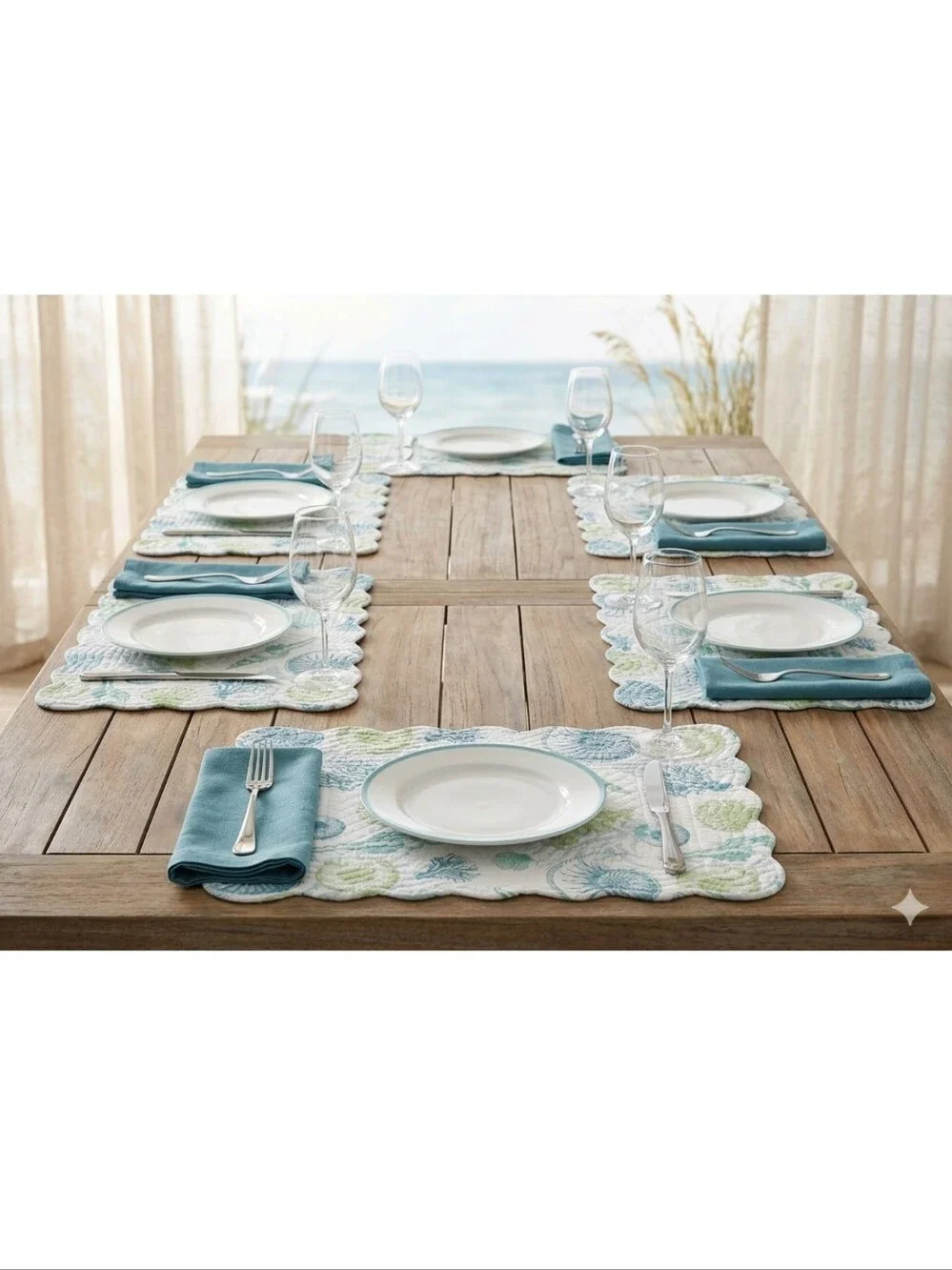 C&F Home Delray Beach Coastal Striped Quilted Placemat Mint Blue White